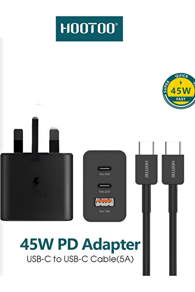 HooToo A 45W wall charger with three ports (2*Type C + 1*USB) that supports P...