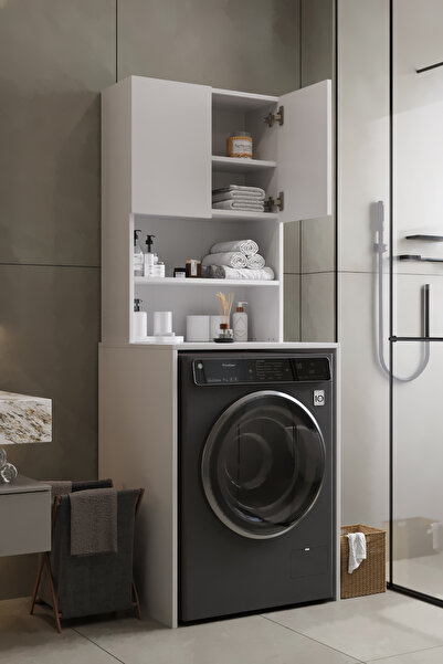 AWOX VEGA Çamaşır Makinesi Üstü Dolap Banyo Dolabı Kapaklı Dolap Çamaşır Dola...