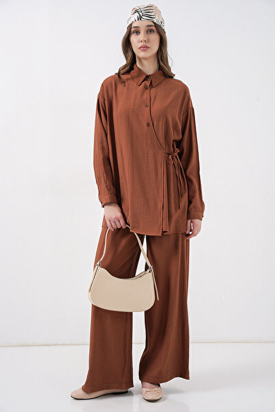 Bigdart Women's Lace-Up Tunic Pants Double Set 6752 - Tan