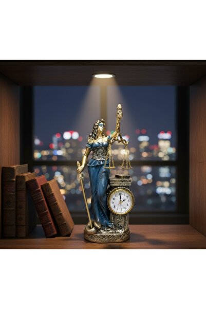 Kuzey Tacı Fonksiyonel Sanat: Saatli Adalet Tanrıçası Themis Büyük Boy Polyes...