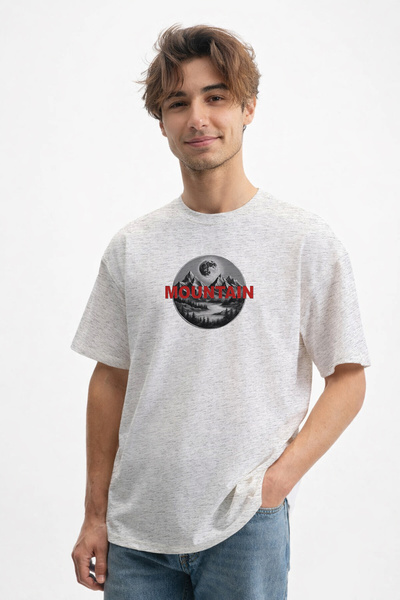 caddekombin تي شيرت رجالي باللون الرمادي من القطن بنسبة 100% بتصميم القمر وال...