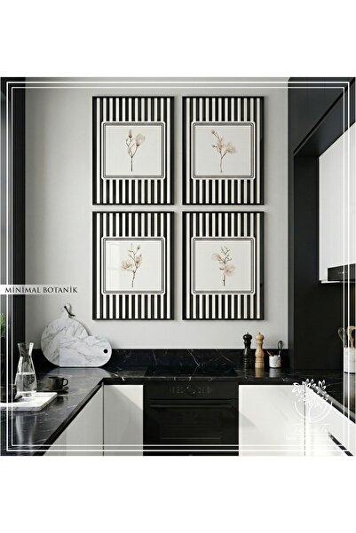 Tablomtr Minimal Botanik - Dijital Baskılı Siyah Metal Çerçeveli Gerçek Camlı...