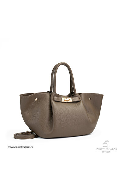 Posete Fagaras Adele Leather Purse - Taupe, Casual Bag Made of Genuine Leathe...