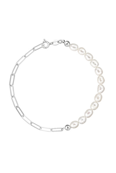 e-Crystal Silver 925 Bracelet with White Cultured Pearls
