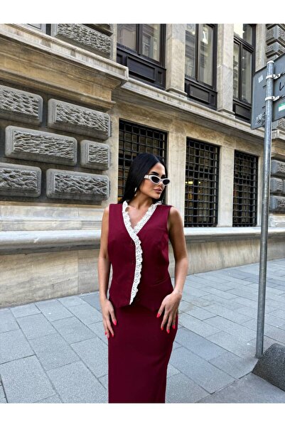 LB Laluna Butik طقم تنورة نسائية من الدانتيل