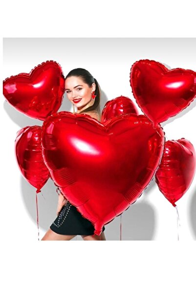 Çemrek Süs Parti Büyük Boy Helyuma Uyumlu 60 cm-24 inç Folyo Kalp Balon 5 Adet