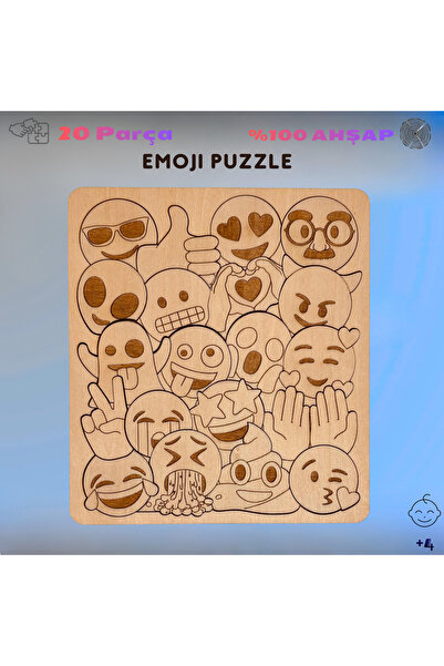 BTNES Puzzle Emoji Eğitici Montessori Oyuncak Yapboz %100 Doğal Ahşap Puzzle