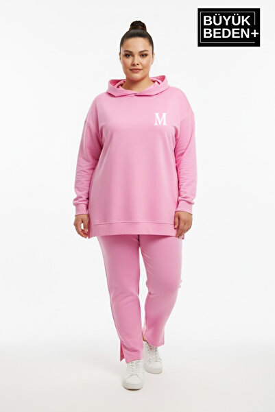 Superlife Plus Size Hooded m Printed Tunic Slim Sweatshirt Spr26Btk991-4