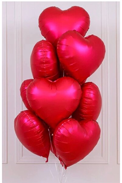 Çemrek Süs Parti Helyuma Compatible 20 Inch Matte Red Heart Balloon Foil 5 Pi...