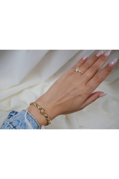 ATELİER TUĞBA Blk233 V-Shaped Stone Thick Chain Gold Bracelet (17 cm + 2 cm E...