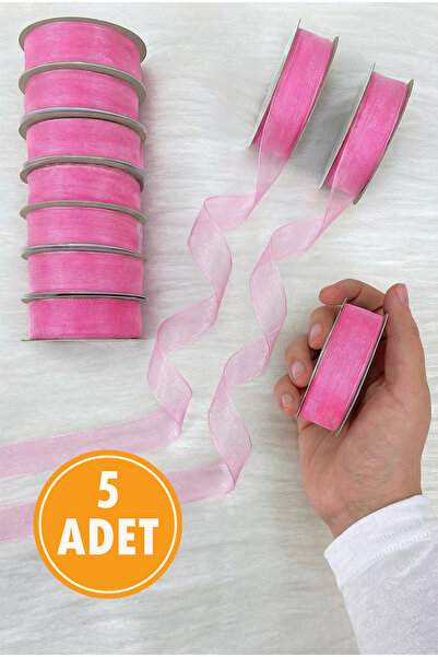 ZEYMERADE 5 Pieces of Organza Tulle Ribbon Neon Pink 2 cm 22 Mt, Bohça Engage...