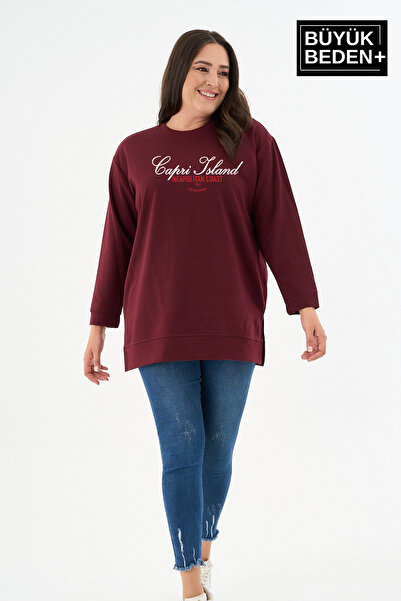 Superlife تونيك نسائي مقاس كبير مطبوع عليه جزيرة كابري سويت شيرت رفيع SPR26BT...