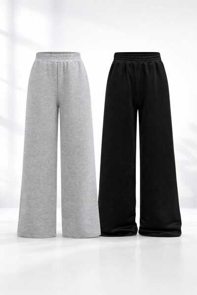 Le Vion Εποχιακό γυναικείο σετ 2 τεμαχίων, μαύρο + γκρι, φαρδιά παντελόνια φό...