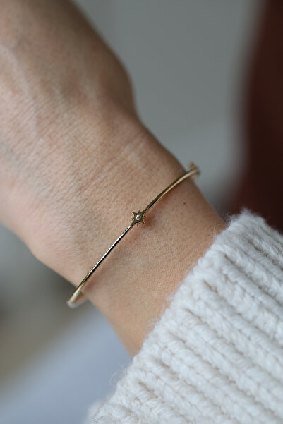 Yenigün Kuyumculuk 14 Ayar Altın Kutup Yıldızı Ortası Taşlı İnce Zarif Kelepç...