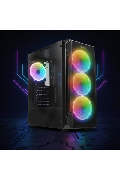 gaman X-RACER PEAK 600W Psu Camlı 4*12cm RGB Fanlı ATX Mid-T Gaming Oyuncu Kasası Everest