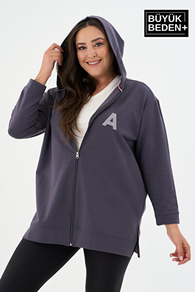 Superlife سترة نسائية كبيرة الحجم مطبوعة بسحّاب وقلنسوة SPR26BTK955-3