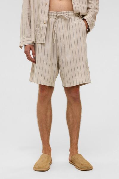VAMOSCLO Oversize striped linen shorts indigo