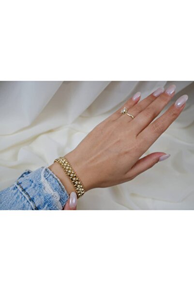 ATELİER TUĞBA Blk232 Thick Straw Stone Gold Bracelet (19 cm)