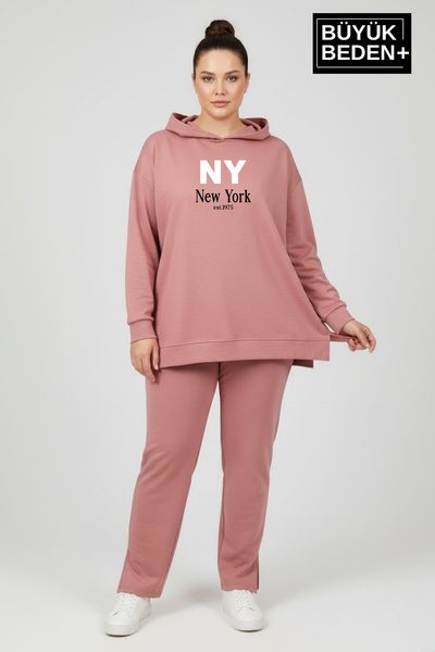 Superlife Large Size Hooded Ny New York Printed Tunic Slim Sweatshirt Spr26Bt...