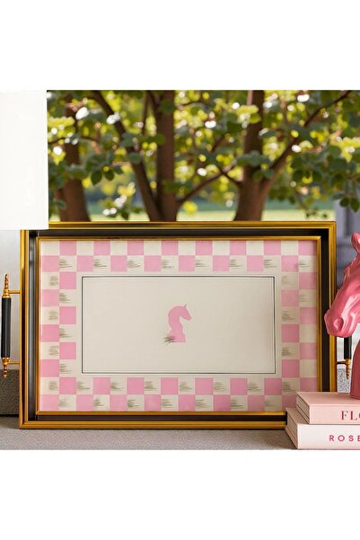 Concept ÇİLİNGİR ZÜCCACİYE Damalı Horse Pembe Gold Desenli Cam Ahşap Şık Sunu...