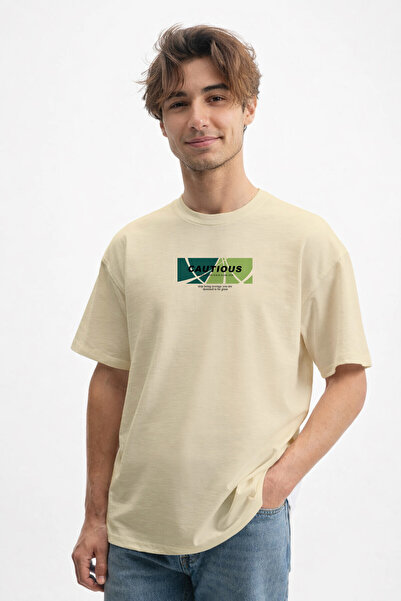 caddekombin Puterea Motivațională Masculină: Tricou bej cu text cu precauție