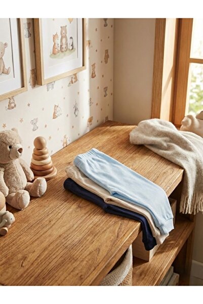 BUUFUU 3 Pieces Unisex Baby Plain Ribbed Cuffed Single Bottom Sweatpants Comb...