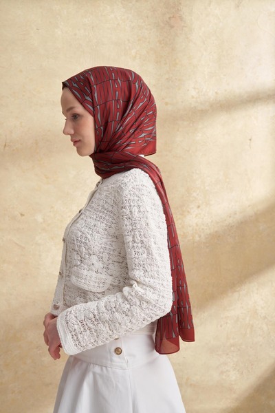 ARMANDA Imported Vual Pattern Shawl - Burgundy - Gray
