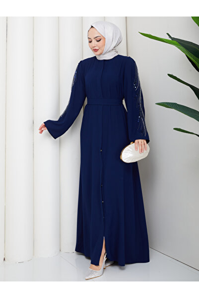 EFSUN MODA Stone-Embellished Abaya Tight-Fait Women's Ferace Dress