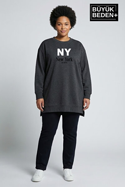 Superlife Women's Tunic Large Size Ny Newyork Printed Thin Sweatshirt Spr26Bt...
