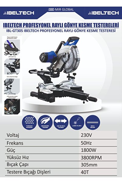 İBELTECH Premıum Raylı 305MM Gönye Kesme Testeresi