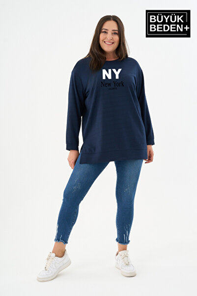 Superlife Women's Tunic Large Size Ny Newyork Printed Thin Sweatshirt Spr26Bt...