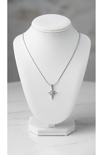 Universal Gümüş Kaplama Zirkon Taşlı Kutup Yıldızı Kolye - Işıltılı Kar Tanes...