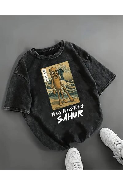 Le Savu Washable Tung Tung Tung Sahur Printed Unisex Oversize Vintage T-Shirt