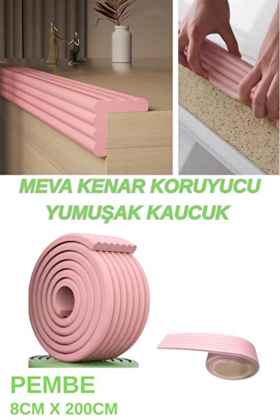 Renkli Duvarlar 8cmx200cm 1 ADET Meva Kendinden Yapışkanlı Pembe Kauçuk Kenar...