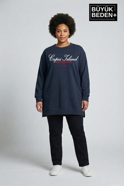 Superlife Women's Tunic Large Size Capri Island Printed Thin Sweatshirt Spr26...