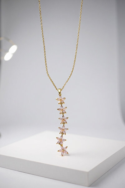 Zirona Pembe Çiçekli Yıldızlar Kolye