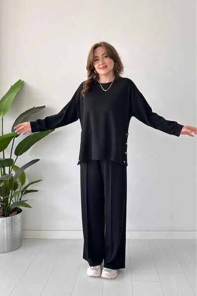 MEBA Γυναικείο σετ από ύφασμα Modal με λαιμόκοψη ποδηλάτου και κουμπωτά πλαϊν...