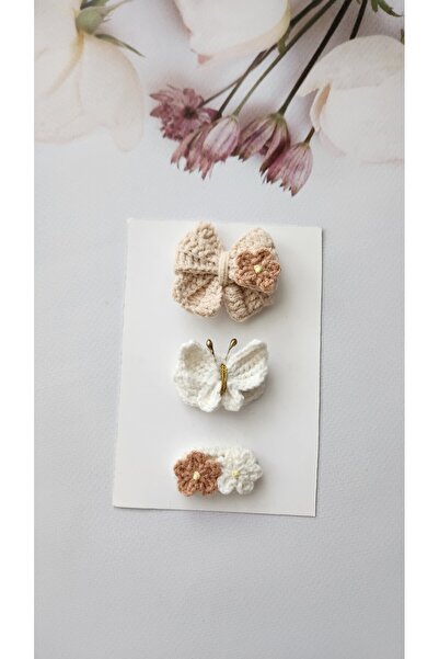 Baby El örgüsü az saçlı bebek tokası 3'lü set hediyelik