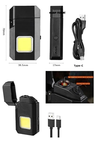 JASPER Gazsız Rezistanslı Elektrikli Usb Şarjlı Çakmak Mini Cob El Fenerli 2 ...