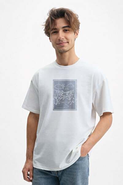 caddekombin Tricou alb din bumbac cu gât rotund și imprimeu Knight Duel pentr...