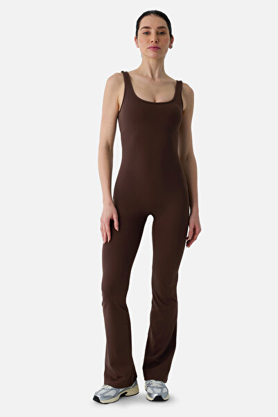 Superstacy Keira Wide Leg Gathered Detailed Bitter Brown Sports Jumpsuit