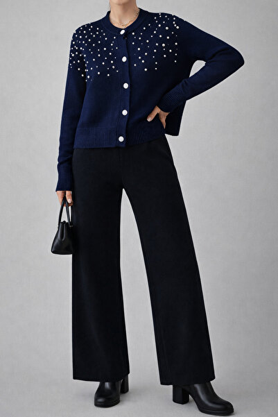 Nursay Knitted Cardigan with Stones on the Front