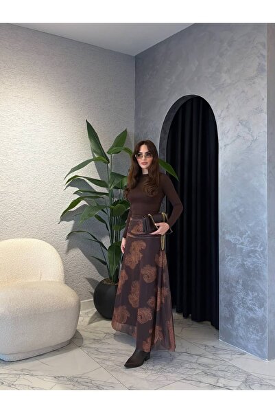 By Merve Darende Drapeli Astarlı Şal Desen Şifon Etek