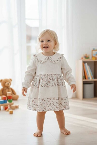 VİYOLİNA Flower-Patterned Cotton Fabric Dress