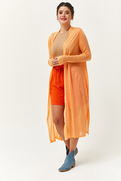 LE CARAMBOLE Women's Salmon Thin Slit Long Knit Cardigan