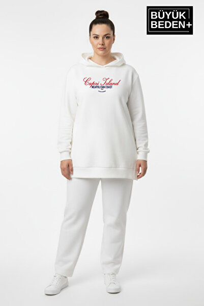 Superlife Plus Size Hooded Capri Island Printed Tunic Slim Sweatshirt Spr26Bt...