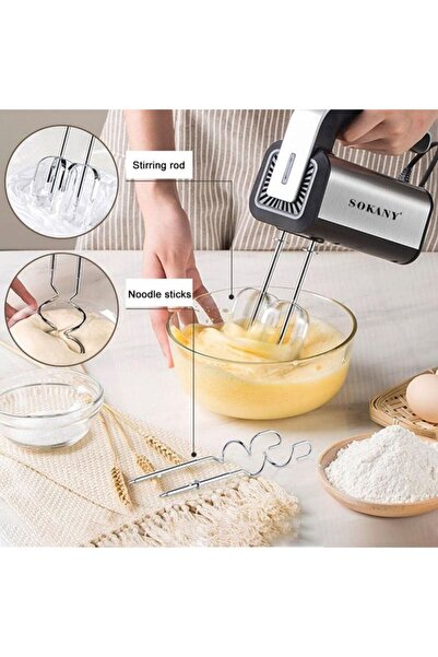 SOKANY Electric Hand Mixer – 3-in-1 Dough Hook Beater Whisk for Baking