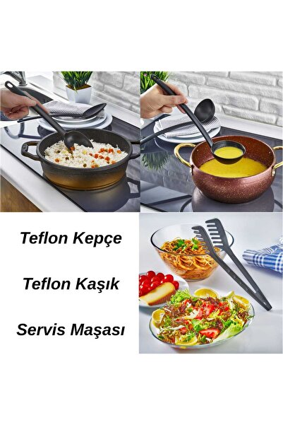 Vi Caro 3'lü Servis Pratik Yemek Salata Makarna Mutfak Seti | Kaşık + Kepçe +...