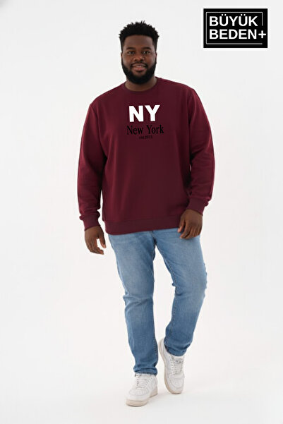 Superlife Men's Large Size Ny New York Printed Crew Neck Slim Sweatshirt Spr2...