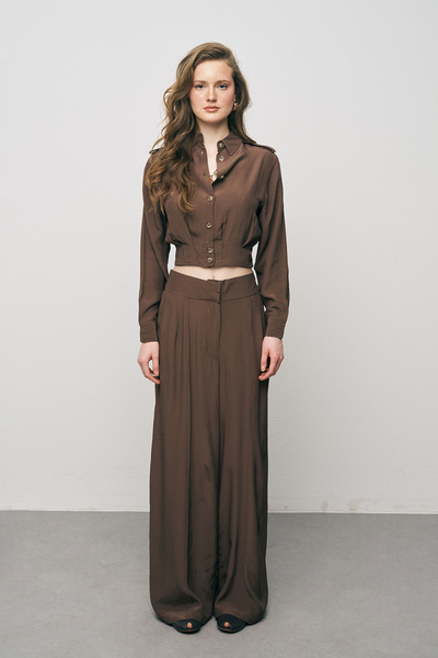 Orfeo Negro Women's Modern Double-Breasted Cropped Viscose Shirt